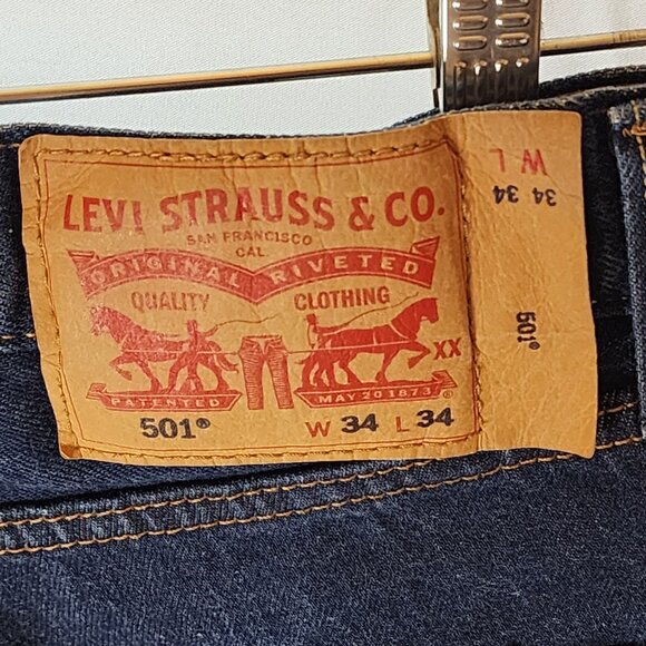 Levi’s 501 Button-Fly Jeans 34x34 Dark Wash Classic Straight Fit - Picture 6 of 16